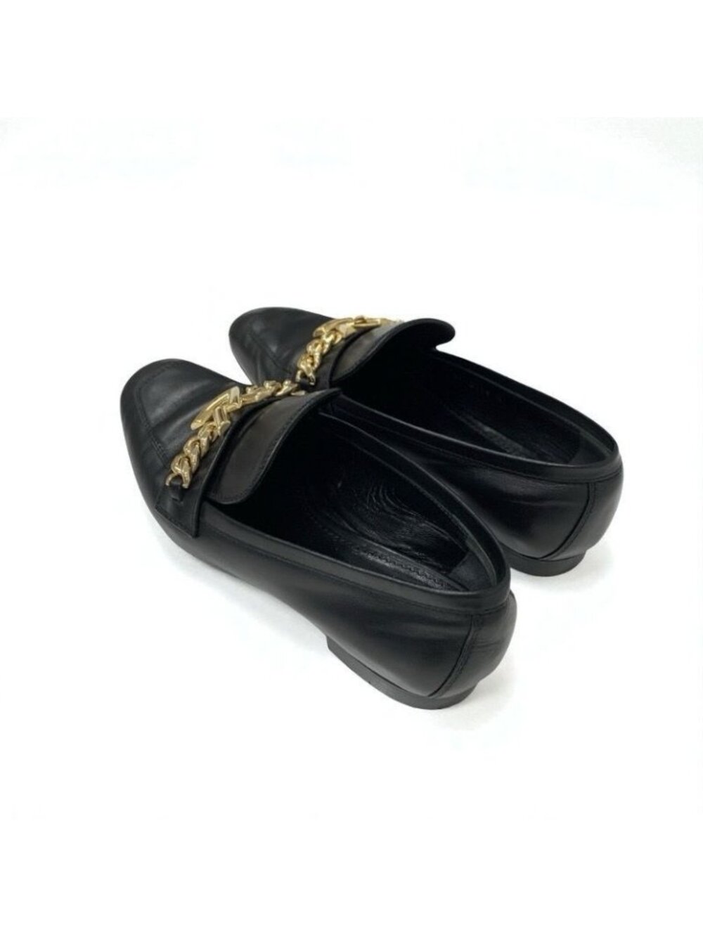 Louis Vuitton Upper Case Line Loafers Leather Shoes Black Gold Chain - Picture 5 of 11